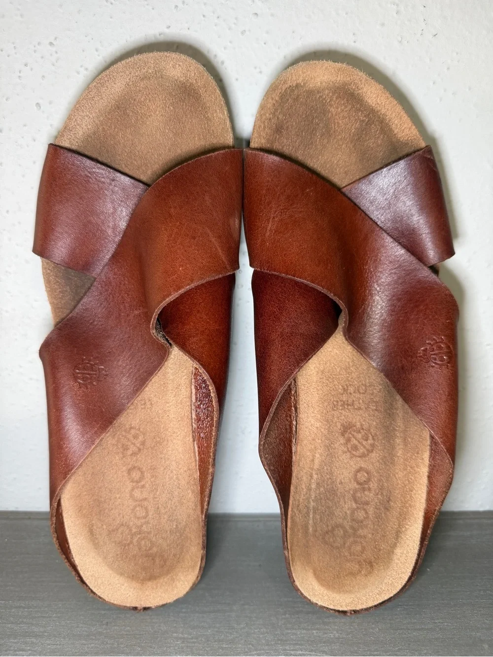Yokono Spain Brown Leather Platform Slide Sandals Sz. 8 Minimalist Boho